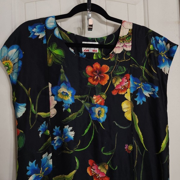 Biya Johnny Was Womens Dress Linen Black Red Blue Floral Drop Waist Shift Size S - Picture 3 of 10